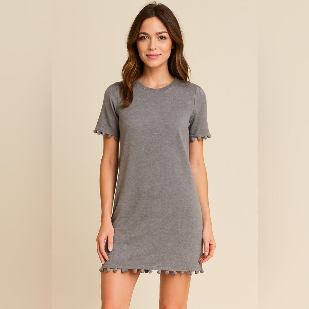Banana Republic Women’s Gray Cotton Pom Pom Sweater Dress Short Sleeve Small